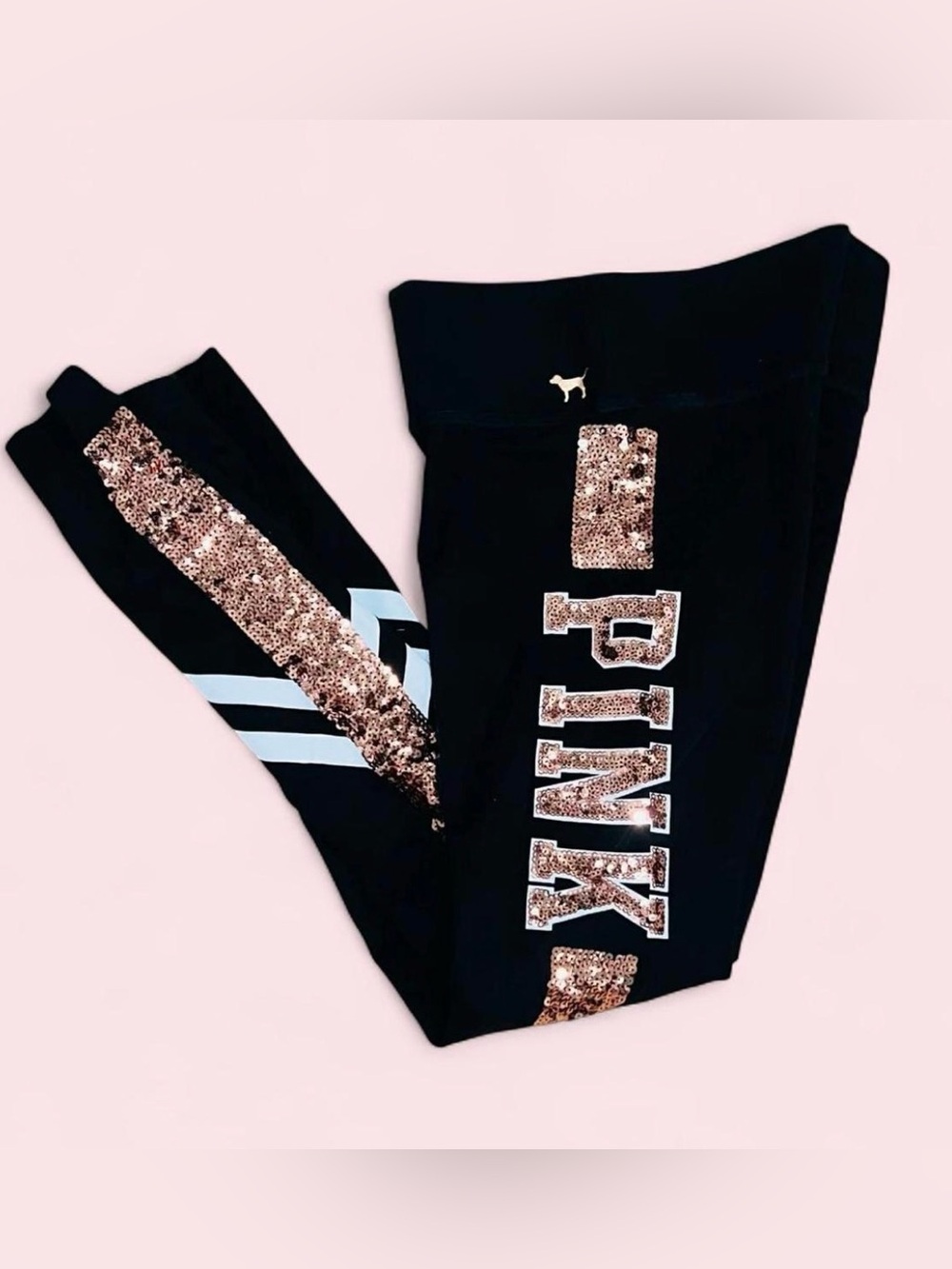 RARE Victoria’s Secret PINK Yoga Leggings S Rose Gold Sequin Y2K Bling